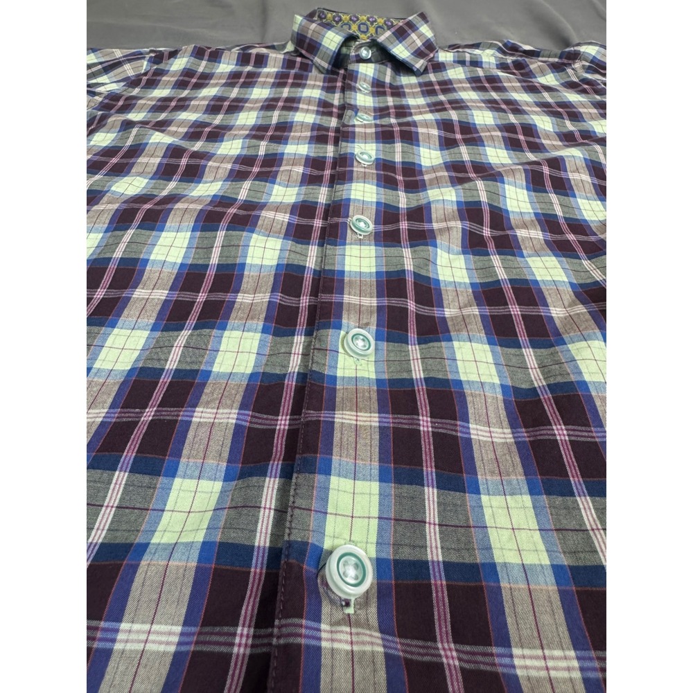 Robert Graham Mens Classic Fit Plaid Button Down Shirt Purple Lime Green Size M - Picture 10 of 14